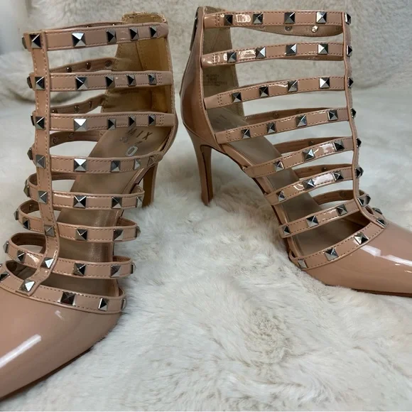 Mix No. 6 Danela Pumps Sugar Maple Beige Studded Straps Stiletto Heels Size 9 - Picture 4 of 10